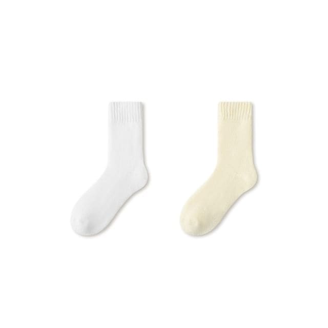 Plain Fleece-Lined Short Socks Set - Set of 2 Pairs - White