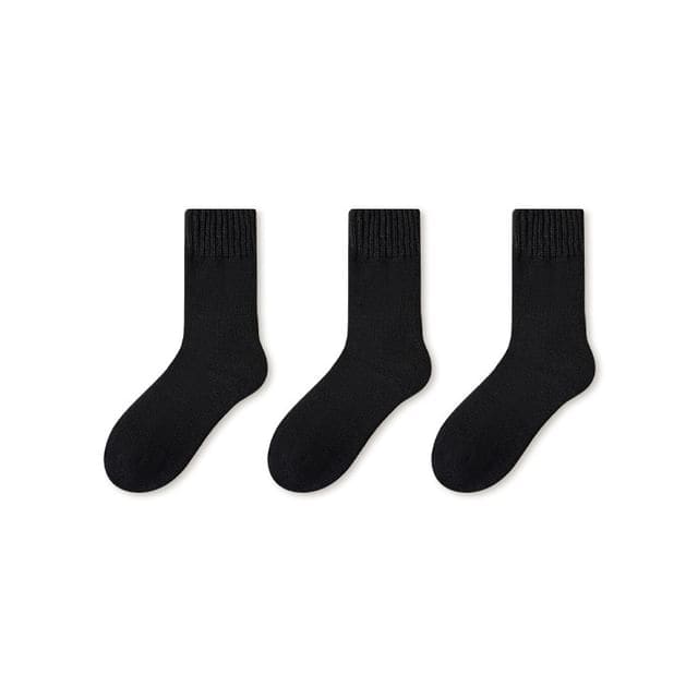 Plain Fleece-Lined Short Socks Set - Set of 3 Pairs - Black