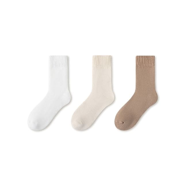 Plain Fleece-Lined Short Socks Set - Set of 3 Pairs - White