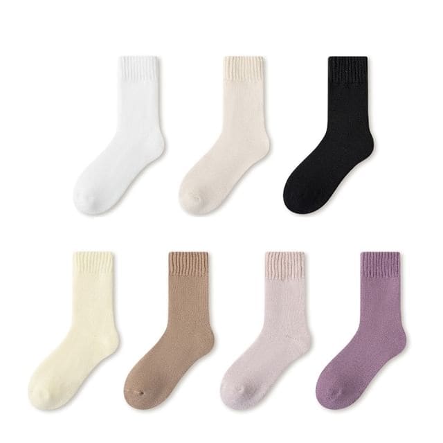 Plain Fleece-Lined Short Socks Set - Set of 3 Pairs - White