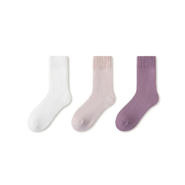 Plain Fleece-Lined Short Socks Set - Set of 3 Pairs - White