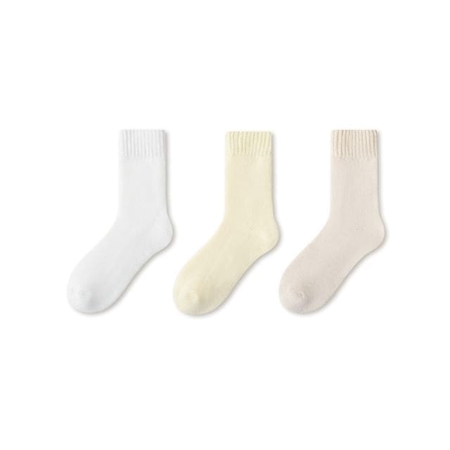 Plain Fleece-Lined Short Socks Set - Set of 3 Pairs - White