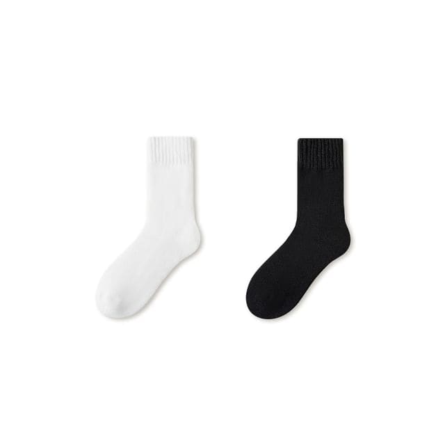 Plain Fleece-Lined Short Socks Set - Set of 3 - White Black