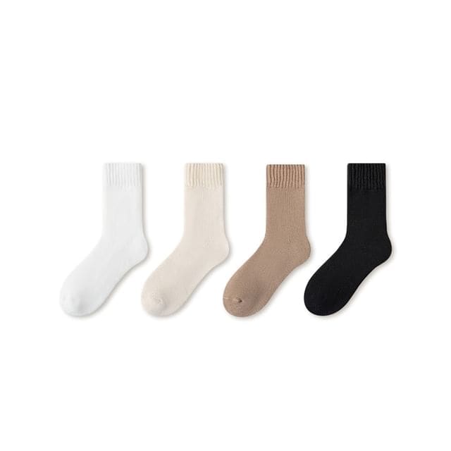 Plain Fleece-Lined Short Socks Set - Set of 4 Pairs - White