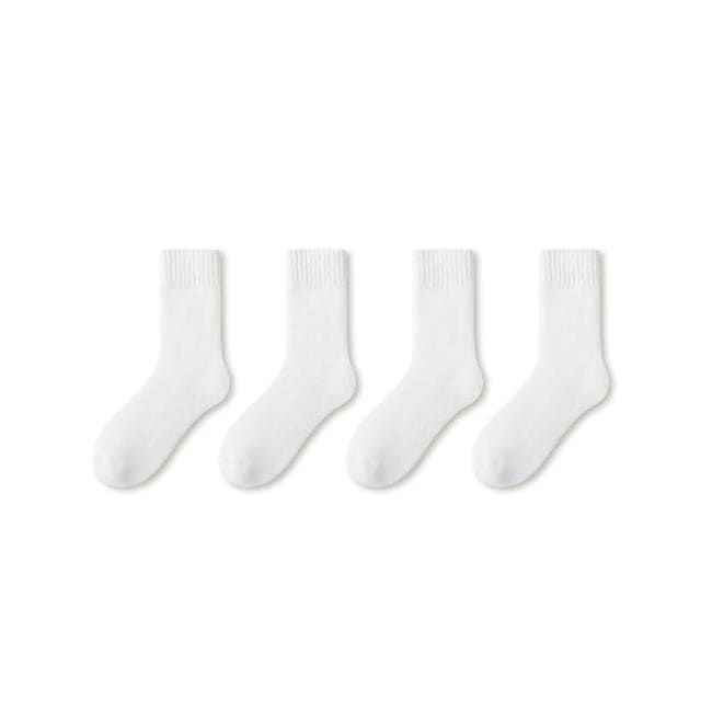 Plain Fleece-Lined Short Socks Set - Set of 4 Pairs - White