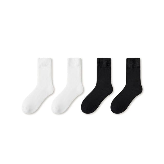 Plain Fleece-Lined Short Socks Set - Set of 4 - White Black