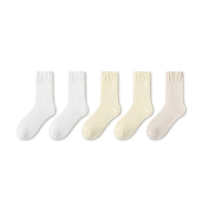 Plain Fleece-Lined Short Socks Set - Set of 5 Pairs - White