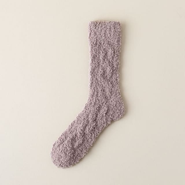 Plain Fleece Socks - Dark Purple / One Size