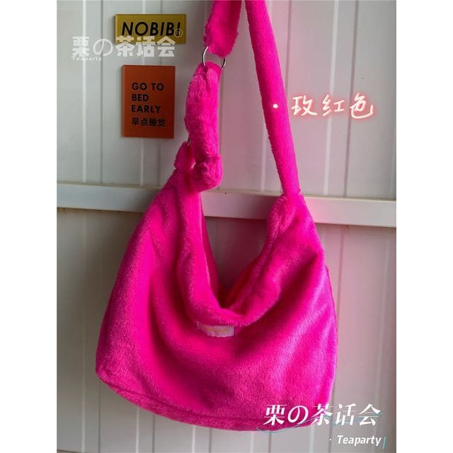 Plain Fluffy Crossbody Bag - Without Charm - Rose Pink