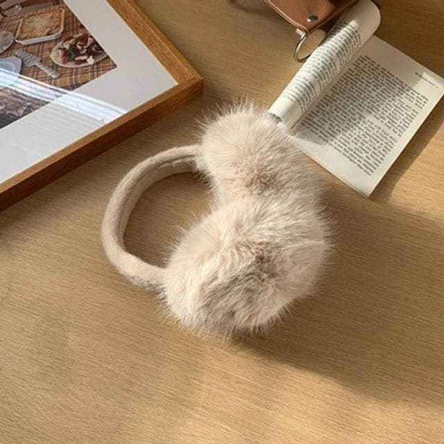 Plain Fluffy Earmuffs - Beige / One Size