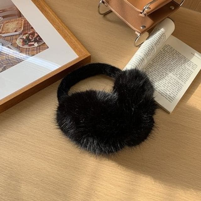 Plain Fluffy Earmuffs - Black / One Size