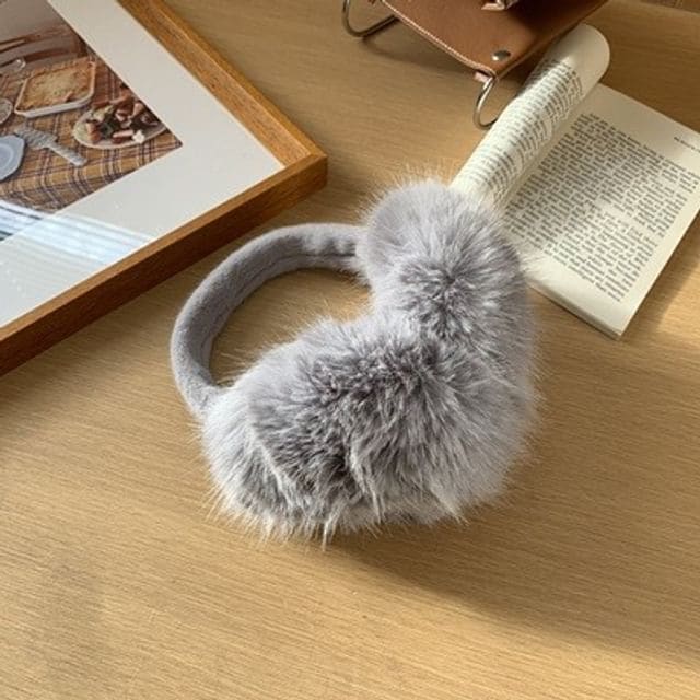 Plain Fluffy Earmuffs - Gray / One Size