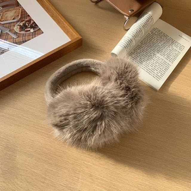 Plain Fluffy Earmuffs - Khaki / One Size