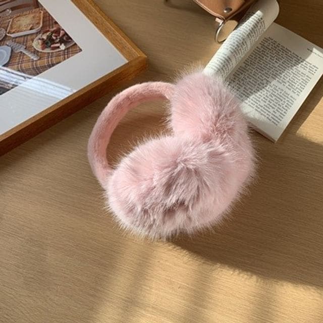 Plain Fluffy Earmuffs - Pink / One Size