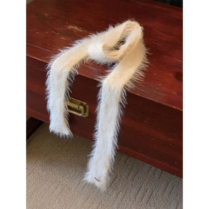 Plain Fluffy Light Scarf - White / One Size