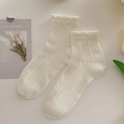 Plain Frill Short Socks Set - 3 Pairs - Milky White