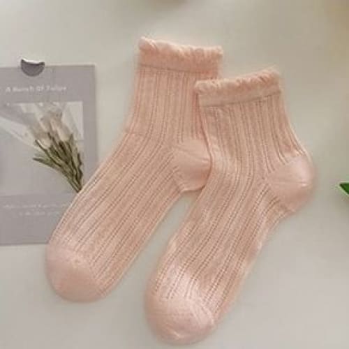 Plain Frill Short Socks Set - 3 Pairs - Pink / One Size