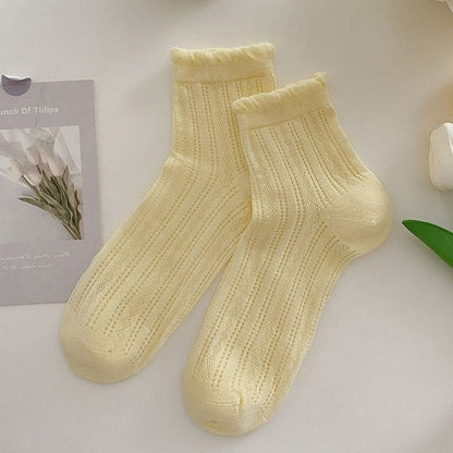 Plain Frill Short Socks Set - 3 Pairs - Yellow / One Size