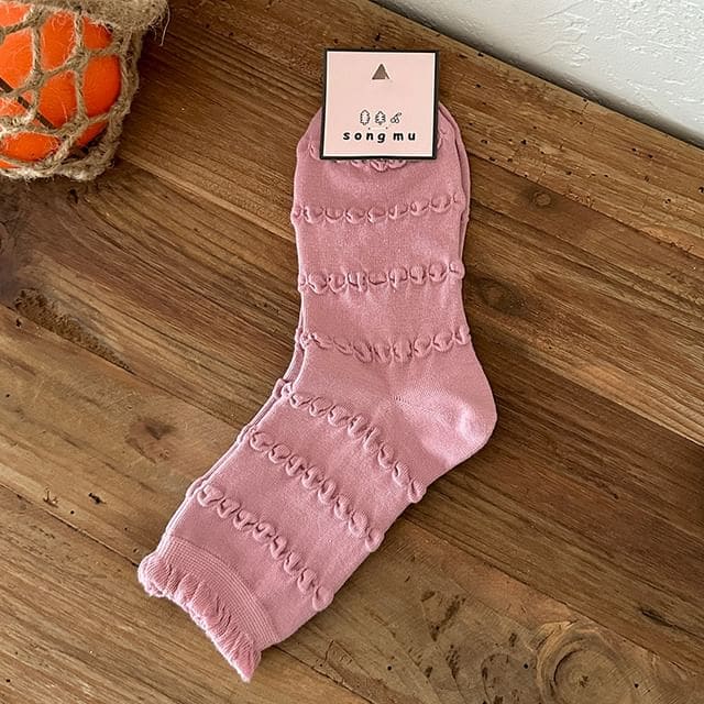 Plain Frill Trim Socks / Set - Pink / One Size