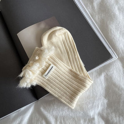 Plain Fringed Socks - Almond / One Size