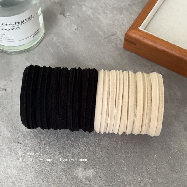 Plain Hair Tie/ Set - Set of 10 - Stripe - Black & Stripe