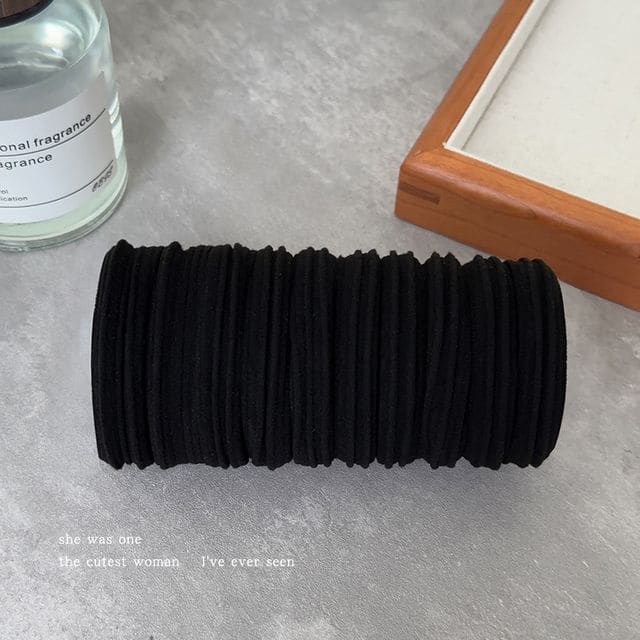 Plain Hair Tie/ Set - Set of 10 - Stripe - Black / One Size