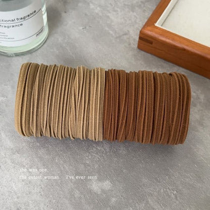 Plain Hair Tie/ Set - Set of 10 - Stripe - Coffee & Khaki