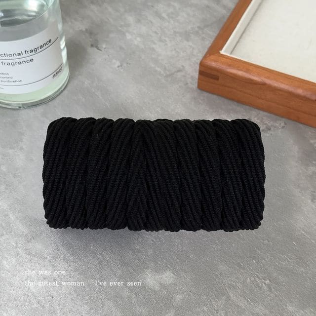 Plain Hair Tie/ Set - Set of 10 - Twill - Black / One Size