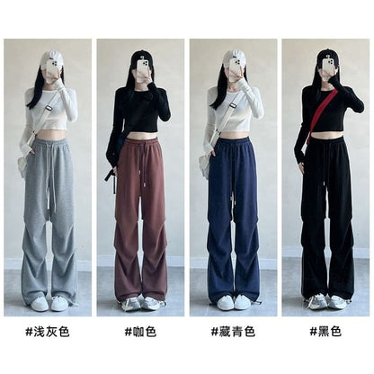 Plain High Rise Drawstring Parachute Wide Leg Sweatpants