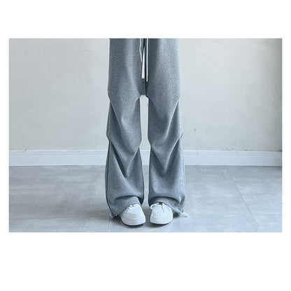 Plain High Rise Drawstring Parachute Wide Leg Sweatpants