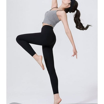 Plain High Rise Yoga Pants - Black / M