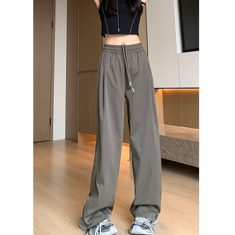 Plain High Waist Drawstring Wide Leg Sweatpants