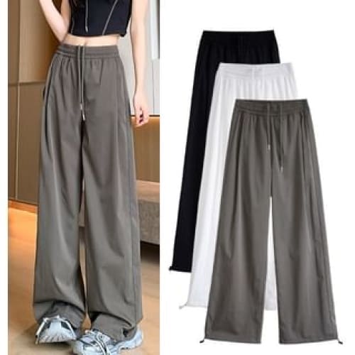 Plain High Waist Drawstring Wide Leg Sweatpants