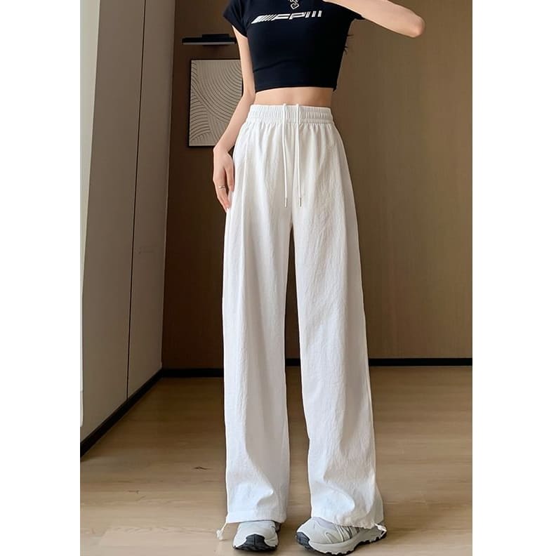 Plain High Waist Drawstring Wide Leg Sweatpants