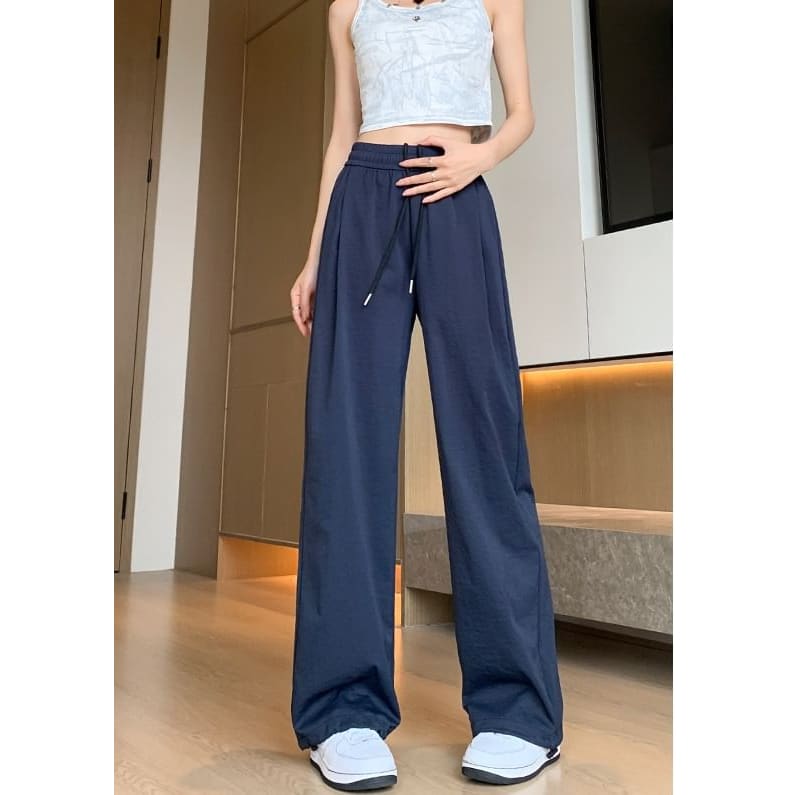 Plain High Waist Drawstring Wide Leg Sweatpants