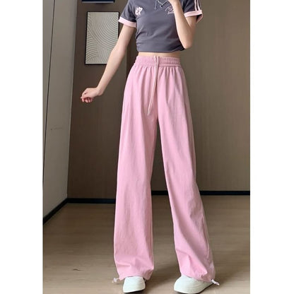 Plain High Waist Drawstring Wide Leg Sweatpants