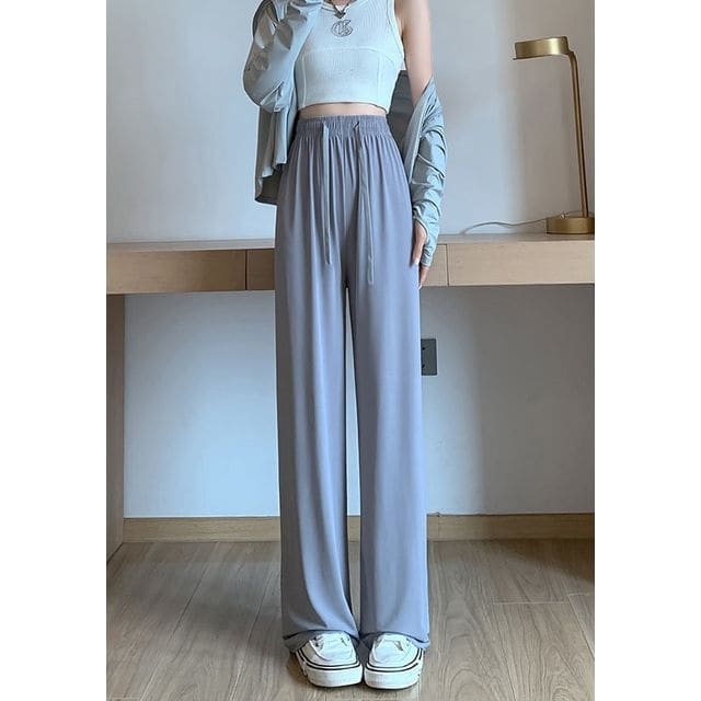 Plain High Waist Wide - Gray / S