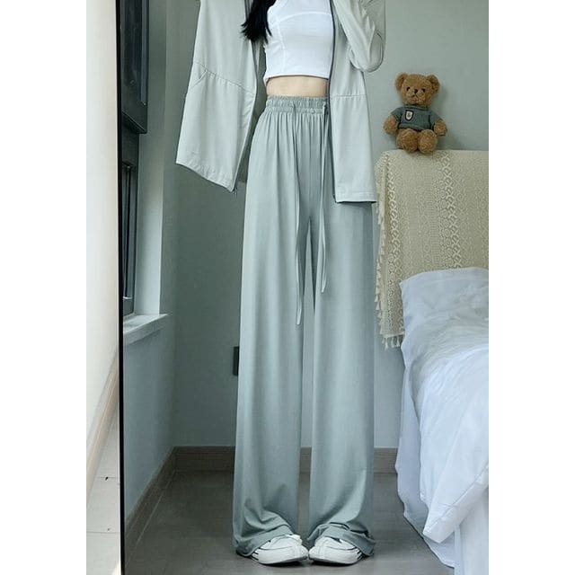 Plain High Waist Wide - Grayish Green / S