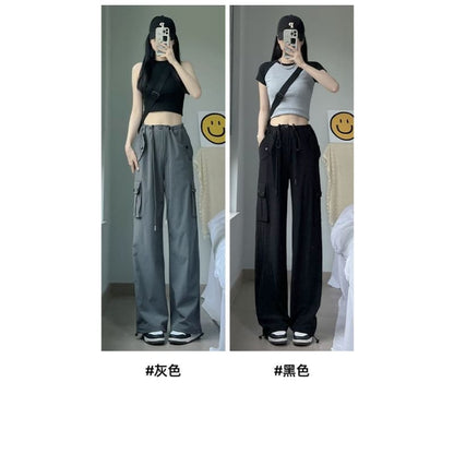 Plain High Waist Wide Leg Cargo Sweatpants