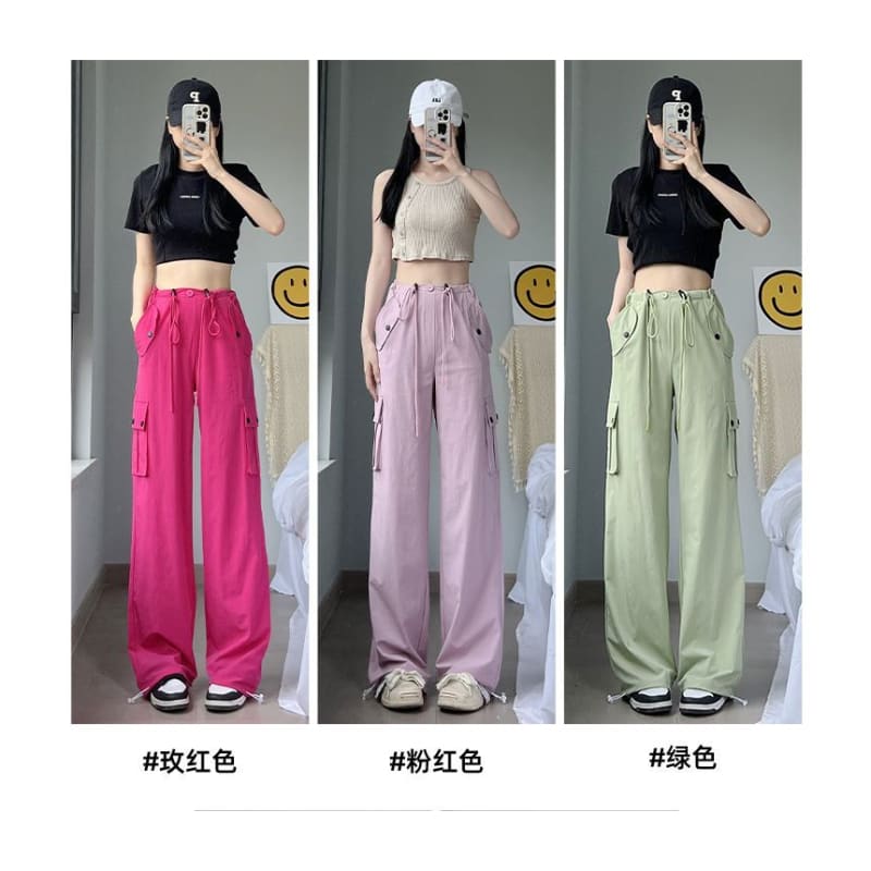 Plain High Waist Wide Leg Cargo Sweatpants