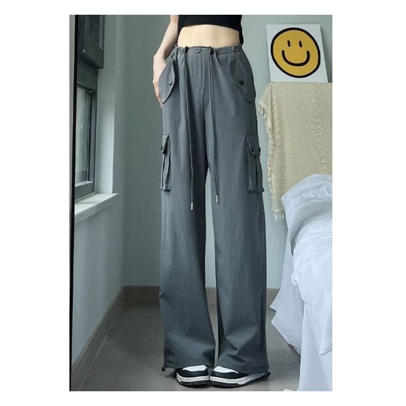 Plain High Waist Wide Leg Cargo Sweatpants