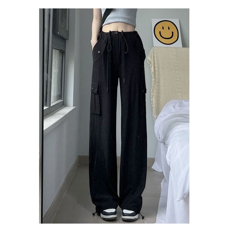 Plain High Waist Wide Leg Cargo Sweatpants