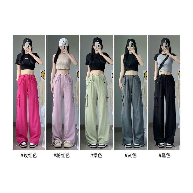 Plain High Waist Wide Leg Cargo Sweatpants