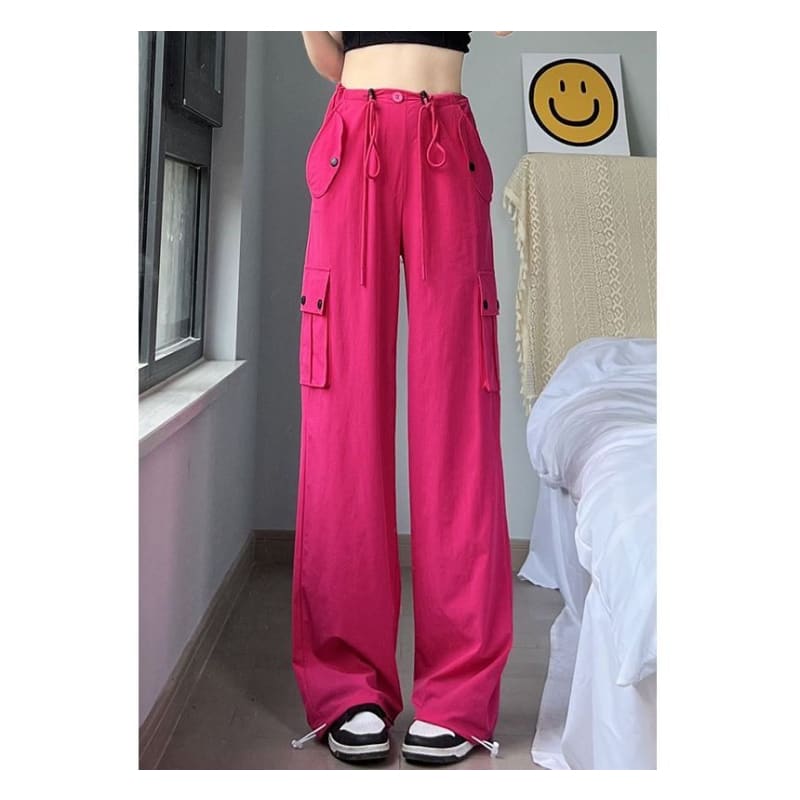 Plain High Waist Wide Leg Cargo Sweatpants