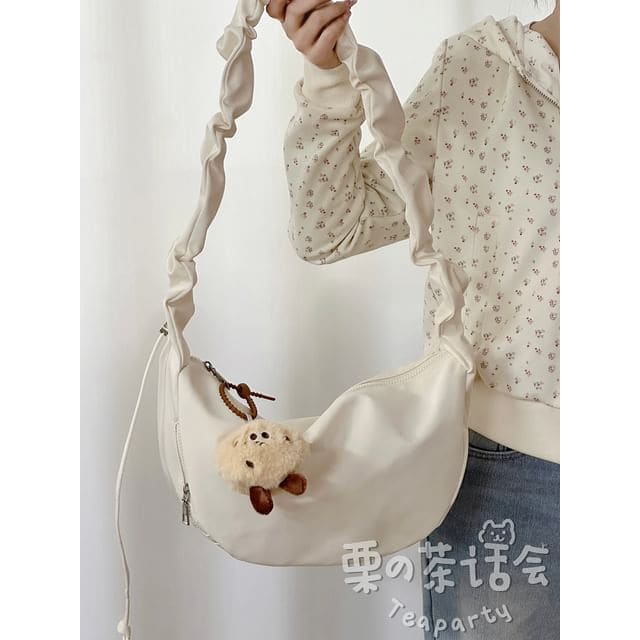 Plain Hobo Bag / Bag Charm / Set - With Khaki Pom Pom Charm