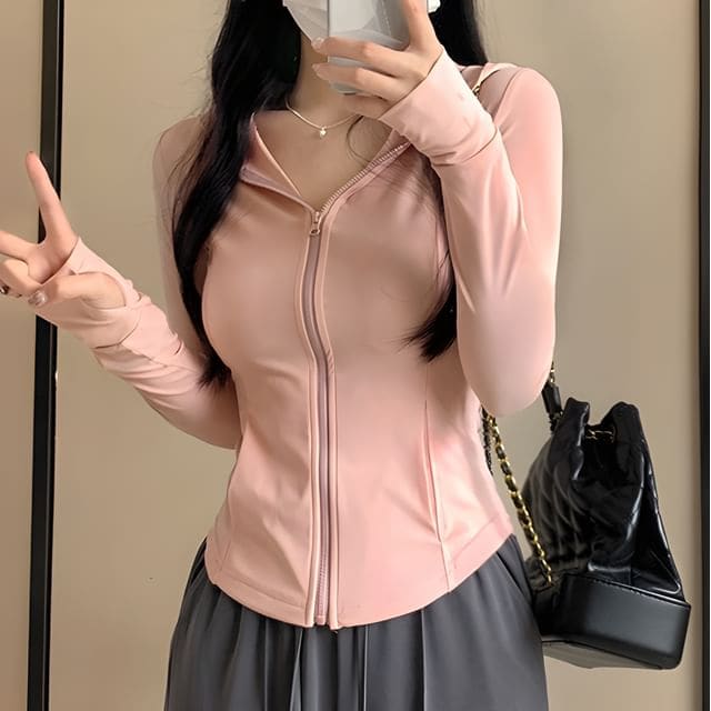 Plain Hooded Zip Jacket