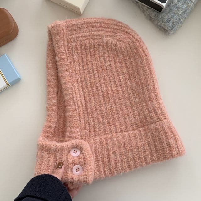 Plain Knit Balaclava - Pink / One Size