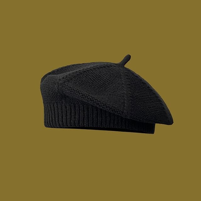 Plain Knit Beret - Black / One Size