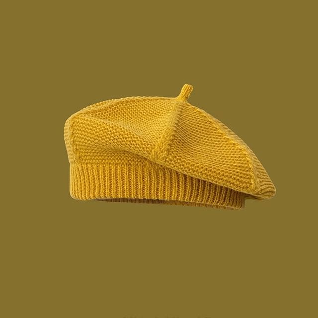 Plain Knit Beret - Curcumin / One Size