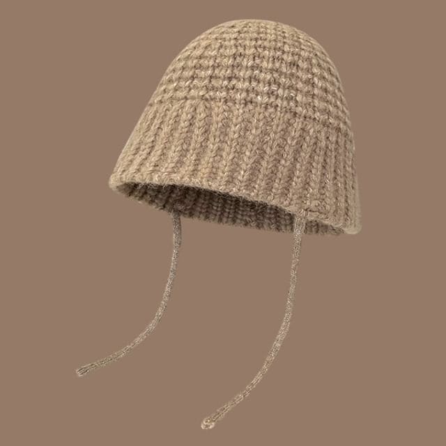 Plain Knit Bucket Hat - G107CHT - Khaki / One Size